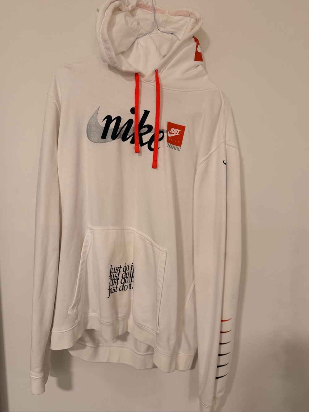 Nike White Pullover Hoodie with Bright Orange Drawstrings
